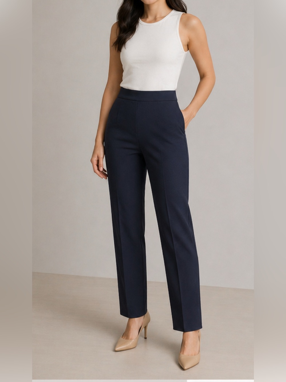 Lulus Navy Blue Minimalist High-Rise Dress Pants | Clean Tailored Trouser size S
